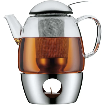 Abbildung von WMF SmarTea Teekanne mit Stövchen Set 3 teilig, Cromargan Edelstahl, Glaskanne 1l Siebeinsatz und Stövchen, spülmaschinegeeignet