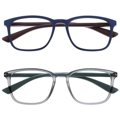 Abbildung von OPULIZE Max Lesebrille 2er Pack Klassische große rechteckige Fassung Brillen in mattem Blau und Grau Herren Damen Unisex RR78 37 +3,00