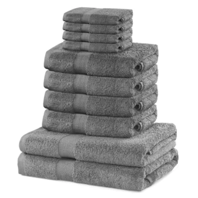 Abbildung von DecoKing 10er Set Baumwolle Qualität 525g/m² 4 Gästehandtücher 30x50 cm Handtücher 50x100 und 2 Badetücher 70x140 Silber Stahl grau saugfähig Marina