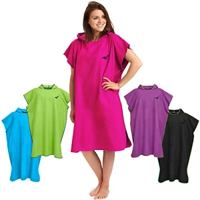 Abbildung von Fit Flip Surf Poncho Mikrofaser Umkleidehilfe Strand Badeponcho für Erwachsene Handtuch schnelltrocknend Strandponcho Surfer Surfponchos Ultraleicht (Größe L, Pink)