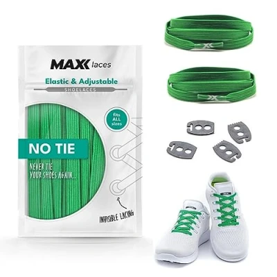 Abbildung von MAXX laces Flache elastische Schnürsenkel mit Einstellbarer Spannung Schuhbänder ohne Binden komfortable Schuhbinden einfach zu bedienen Passt jedem Schuh, Grün, 120