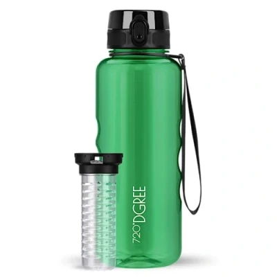 Abbildung von 720DGREE Trinkflasche 1,5l “uberBottle“ crystalClear +Früchtebehälter BPA Frei, Auslaufsicher Wasserflasche für Gym, Fitness, Outdoor, Wandern XL Tritan Sportflasche: Groß, Leicht, Stoßfest