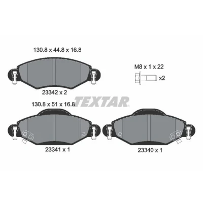 Abbildung von TEXTAR 2334001 Bremsbelagsatz mit akustischer Verschleißwarnung Bremssattelschrauben TOYOTA: Yaris I Hatchback