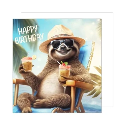 Abbildung von Edition Seidel Premium quadratische Geburtstagskarte mit Umschlag. Glückwunschkarte Happy Birthday Billet Tier Karte Mann Frau Cooles Faultier Humor Lustig (GQ165 SW024)
