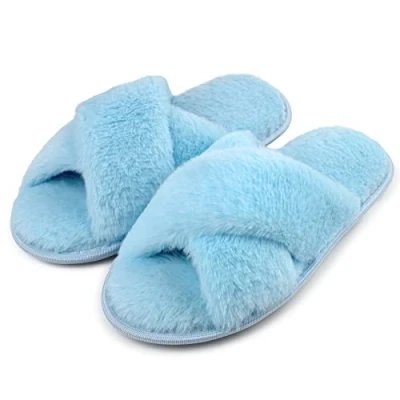Abbildung von riemot Hausschuhe Damen Winter Plüsch Pantoffeln Memory Schaum Warme Hausschlappen Bequeme Rutschfeste Flauschige Slipper, Blau, gr.38 39