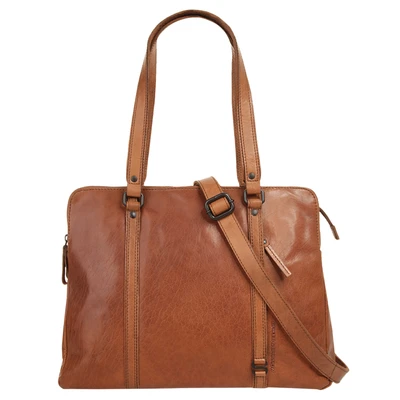 Abbildung von Spikes &amp; Sparrow Leder Laptop Schultertasche, Brandy