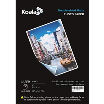 Abbildung von KOALA Fotopapier für Laserdrucker, Doppelseitig, Matt, A3, 120 g/m², 100 Blatt. Geeignet zum Drucken von Fotos, Zertifikaten, Broschüren, Flyern, Faltblättern, Grußkarten, Kalendern, Kunst