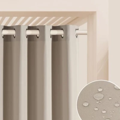 Abbildung von ROOM99 Outdoorvorhäng mit Ösen Garden Line 155 x 220 cm Breite Höhe Outdoor Vorhang wetterfest Wasserdicht Sichtschutz Sonnenschutz Gardinen Garten Winddicht Hellbeige, 1 Stück