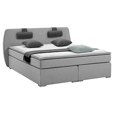 Abbildung von Atlantic Home Collection Boxspringbett REX, 180 x 200 cm, inklusive Topper (Härtegrad H2) und Nackenkissen, hellgrau