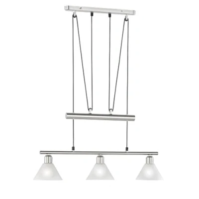 Abbildung von Trio Leuchten JoJo Pendelleuchte Stamina 3751031 07, Metall Nickel matt, Glas opal weiß exkl. 3x E14, höhenverstellbar