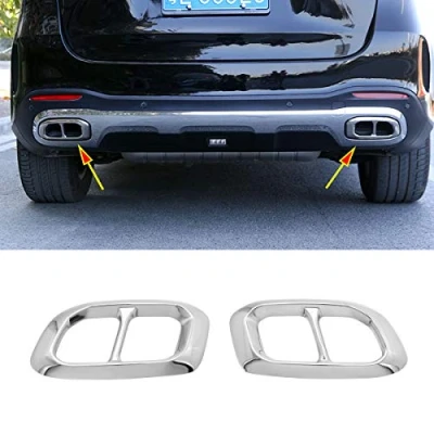 Abbildung von YIWANG Edelstahl Exterior Zubehör Auspuff Endrohr Dekoration Rahmen Abdeckung Blenden Für Benz GLE GLC GLS W167 X253 X167 2019 2020 Auto (Silve)