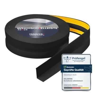 Abbildung von HOLZBRINK Weichsockelleiste selbstklebend SCHWARZ Knickleiste, 32x23mm, 5 Meter