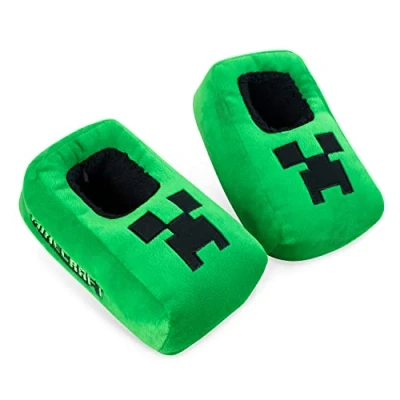 Abbildung von Minecraft Hausschuhe Junge, kuschelige Kinder, Gamer Geschenke für Jungs (Grün/Schwarz, 29/30.5 EU)