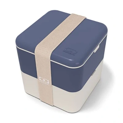 Abbildung von monbento Gross Bento Box MB Square Natural mit Fächern Made in France Auslaufsicher Lunchbox Perfekt für Büro/Meal Prep/Schule BPA Frei Lebensmittelecht Blau