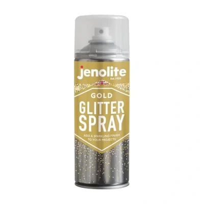 Abbildung von JENOLITE Transparentes Lackspray mit Goldglitter Fügt jeder Oberfläche ein Glitzer Finish hinzu, perfekt für Rahmen, Schmuck, Skulpturen und Bastelprojekte 400 ml