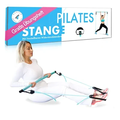 Abbildung von HAAIEN® Pilates Bar Set mit Zwei Widerstandsbändern Multifunktionales Fitnessgerät für Zuhause Sportgerät effizientes Ganzkörpertraining Home Gym Workout Frauen und Männer (Blau)