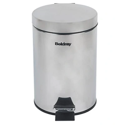 Abbildung von Beldray LA038098SS Badezimmer Fußpedal Mülleimer Kleiner runder Edelstahl Hygienemülleimer für Schlafzimmer, Büro, Küche, WC, weicher Schließmechanismus, herausnehmbarer 3L Innenbehälter,