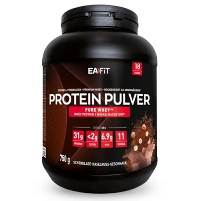 Abbildung von Whey Protein Pulver Haselnuss Schokolade 750g Premium Molkenproteine für Muskelaufbau Isolate Eiweißpulver Proteinpräparate EAFIT made in France