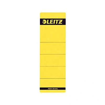 Abbildung von Leitz Rückenschild selbstklebend für Standard und Hartpappe Ordner, 10 Stück, 80 mm Rückenbreite, Kurzes breites Format, 62 x 192 mm, Papier, gelb, 16420015
