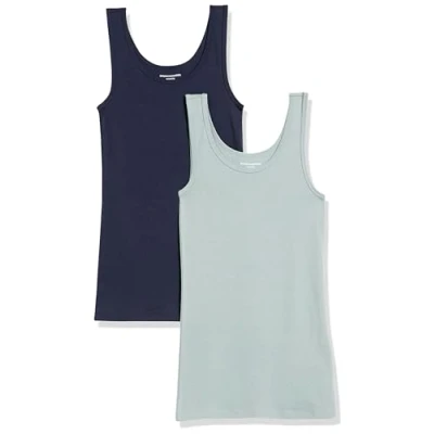Abbildung von Amazon Essentials Damen Tanktop schlanke Passform, 2er Pack, Marineblau/Salbeigrün, XL