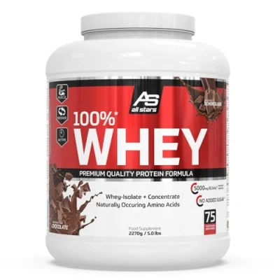Abbildung von All Stars 100% Whey Protein 2270g I Eiweiß Pulver mit Konzentrat &amp; Isolat leckeres Low Fat Powder hochwertiges cremiger Shake Chocolate Flavour