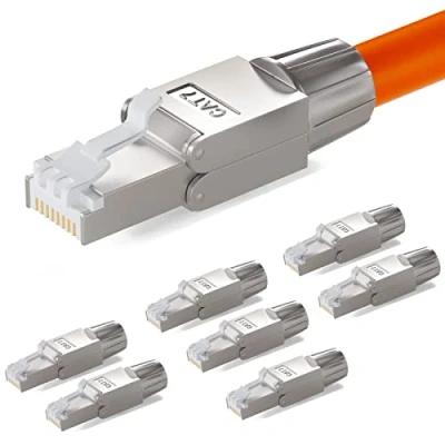 Abbildung von hb digital 8x CAT 7 RJ45 Netzwerkstecker für Ethernet LAN Verlegekabel auf Schneidklemme LSA werkzeuglos feldkonfektionierbar vergoldete Kontakte Vollgeschirmt STP 10 Gbit/s 6a DSL