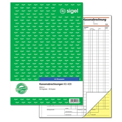 Abbildung von SIGEL KG428 Kassenabrechnung A4, 2x50 Blatt, mit Blaupapier, ultrafeiner Mikroperforation, Für exakte Einnahmen /Ausgaben Rechnung Ausweis des MwSt. und Netto Betrages