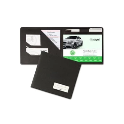 Abbildung von SIGEL EF610 Schutz Einband für Formulare A6 quer (z. B. Fahrtenbuch, Quittung), mit praktischen Einstecktaschen Belege und integriertem Stifthalter, schwarz