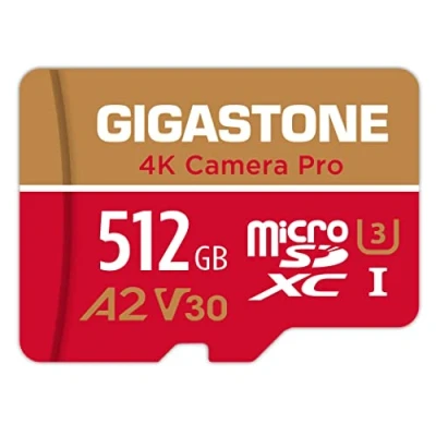 Abbildung von [5 Jahre kostenlose Datenwiederherstellung] Gigastone 4K Kamera Pro 512GB MicroSDXC Speicherkarte und SD Adapter, Kompatibel mit GoPro Drohne Switch, schwindigkeit 100 MB/s, A2 U3 V30 Micro Karte