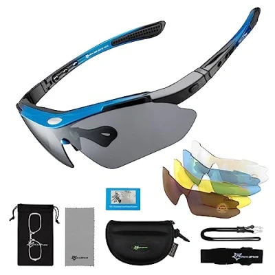 Abbildung von ROCKBROS Fahrradbrillen Polarisierte Sonnenbrille mit 5 Wechselgläsern Damen Herren Sportbrillen Radbrille für Outdoor Sport Radfahren Laufen Angeln