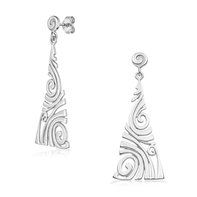Abbildung von MATERIA Dreieck Ohrringe lang Silber 925 Schmuck Ohrhänger Wirbelmuster 19x49mm + Schmuckbox #SO 121