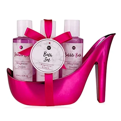 Abbildung von accentra Bade und Körperpflege set Marble Pink in einem eleganten dekorativem Pump, 4 teiliges Luxus Beautyset, Pflege für ein entspanntes SPA Erlebnis