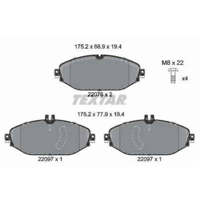 Abbildung von TEXTAR 2207601 Bremsbelagsatz für Verschleißwarnanzeiger vorbereitet mit Bremssattelschrauben MERCEDES BENZ: C Class Saloon, E Saloon