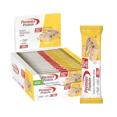 Abbildung von Premier Protein High Bar 50%+Crispy Peach 16x40g Low Sugar Carb palmölfrei