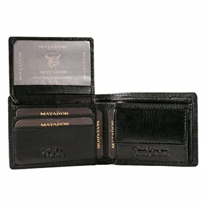 Abbildung von MATADOR Kleiner Geldbeutel Geldtasche Klein Herren Leder Portmonee Ledergeldbeutel mit RFID Schutz Brieftasche Mini Portemonnaie Männer &amp; Frauen Geschenk Box Schwarz
