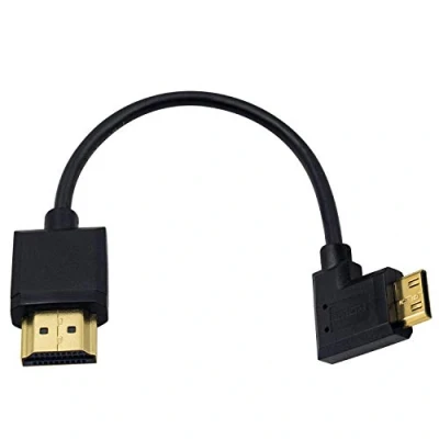 Abbildung von Duttek Mini HDMI auf Standard Kabel, ultradünn, rechtwinklig, 90 Grad, Stecker Stecker, unterstützt 4K Ultra HD, 1080p, 3D (HDMI 2.0) (15 cm).