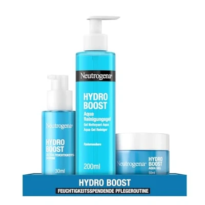 Abbildung von Neutrogena Hydro Boost Skincare Set mit Aqua Reinigungsgel, Perlen Gesichtsserum &amp; Gel Gesichtscreme, Gesichtsreinigung und pflege Hyaluronsäure, ideal als Geschenkset