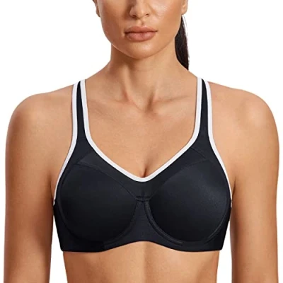 Abbildung von SYROKAN Damen Sport BH Starker Halt Bügel Push Up Ringerrücken Gepolstert Fitness Schwarz 80C