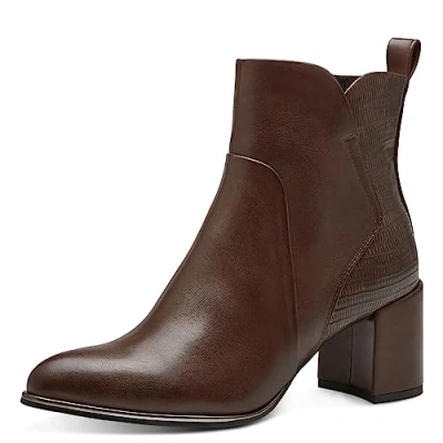Abbildung von MARCO TOZZI Damen Stiefeletten mit Absatz aus Kunstleder Blockabsatz, Braun (Cognac Comb), 39