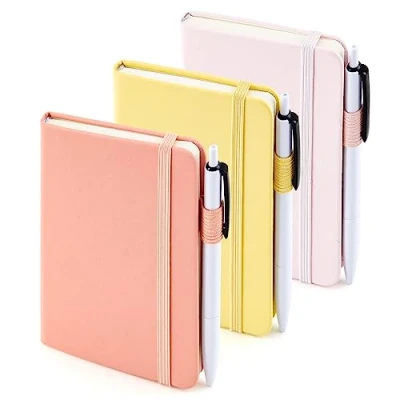 Abbildung von feela Notizbuch A6, 3 Stück Notizbücher Set, Journale Buch Bulk mit Gelstiften schwarz, 80 GSM, 112 Seiten, 8,89x13,97cm, Mini Notizblock Set geeignet für Büro und Schule, Notizheft Farben