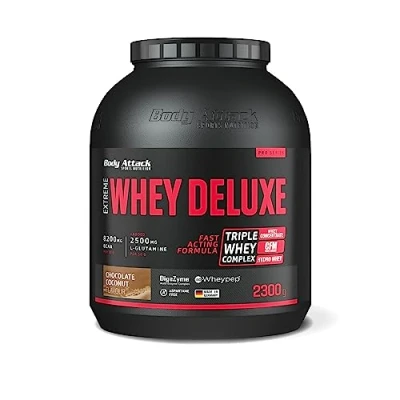 Abbildung von Body Attack Extreme Whey Deluxe Chocolate Coconut Cream, 2,3 kg Made in Germany Eiweißpulver mit Aminosäuren, Triple Complex, CFM Isolate, perfekt lösliches Protein Pulver, fettarm, zuckerarm
