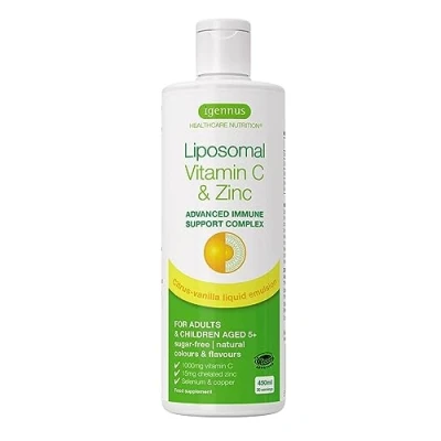 Abbildung von Liposomales Vitamin C 1000mg plus Zink, Selen &amp; Kupfer hochdosierte Immunsystem Stärkung in flüssiger Form, 450ml, für Erwachsene, Zitrone Vanille Geschmack
