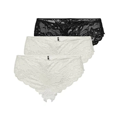 Abbildung von ONLY Damen ONLCHLOE LACE Brazil 3 Pack, White/2XWHITE + 1XBLACK, S
