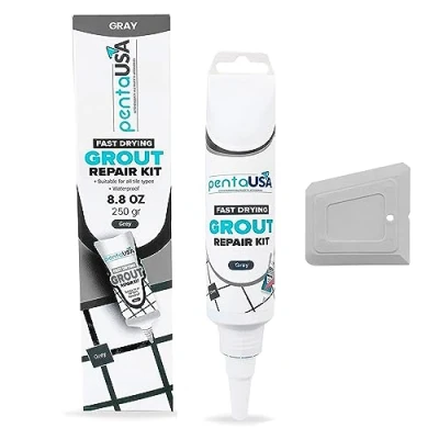 Abbildung von PentaUSA Fugenmörtel Fugen reparatur Grau, Tube zum Reparieren und Erneuern, schnell trocknendes Reparaturset für Restaurieren Von Kachelfugen, Geruchsneutral (250 gr Graue Farbe)