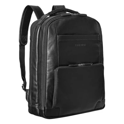 Abbildung von STILORD XL Herren Businessrucksack aus Leder schwarz 15 17 Zoll großer Arbeitsrucksack Männer Laptop Rucksack Vintage Office Bag Echtleder &#039;Harlow&#039;