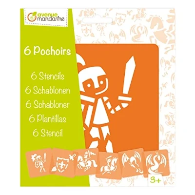 Abbildung von Avenue Mandarine 42838O Set (mit 6 Schablonen, 15 x cm, geeignet für Kinder ab 3 Jahre, Filz und Farbstifte, Farben oder Farbbomben, Ritter) 6er Pack