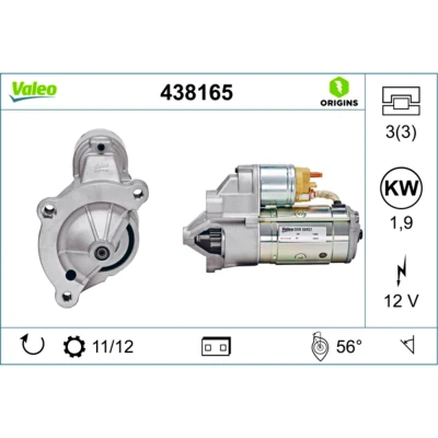 Abbildung von VALEO NEW ORIGINAL PART 438165 Anlasser 12 1,9 PEUGEOT: Boxer Van, 307 CC, 5008 I, CITROËN: Relay II C4 I Grand Picasso, C5 Estate kfzteile,