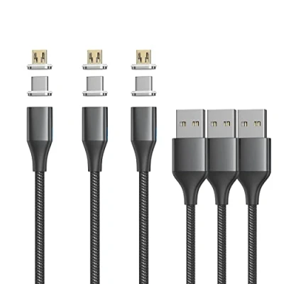 Abbildung von NetDot Gen10 Micro USB und C Nylon geflochtenes magnetisches Schnellladekabel mit seitlicher LED kompatibel Android Gerät (1m/3 Pack schwarz)