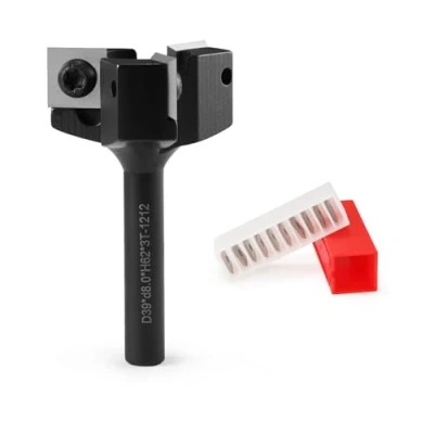 Abbildung von HOZLY Planfräser 8mm Schaft mit 10 Austauschbaren Hartmetallmessern (12x12x1.5mm), 3 Flöten CNC 39 mm Durchmesser, Oberfräse Fräser Abflachfräser Oberflächenbit