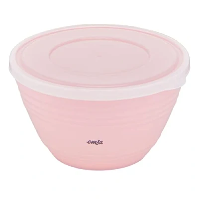 Abbildung von Emsa K32517 Prep&amp;Bake Kunststoff Rührschüssel 1,7 L mit konservierendem Deckel für die Aufbewahrung im Kühlschrank rutschfester Boden perfekte Stabilität beim Mischen spülmaschinenfest Rosa
